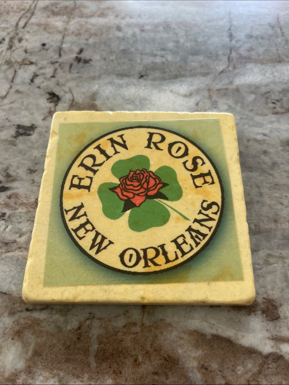 Erin Rose New Orleans Decorative Tile Coaster - Green & Red Rose